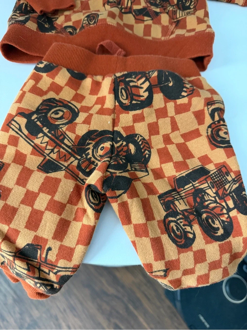 GAP Orange Checkerboard Hoodie & Joggers with Race Car Print
